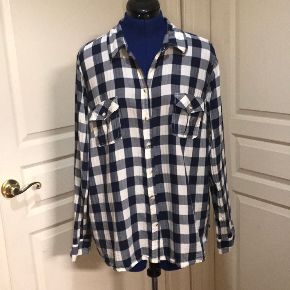 Sonoma Blue & White Plaid Button Down Shirt XL